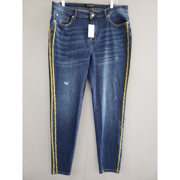 NEW‎ Size 16 Ashley Stewart Side Pipe Jeans Skinny Dark Wash Gold y2k retro - Picture 1 of 6